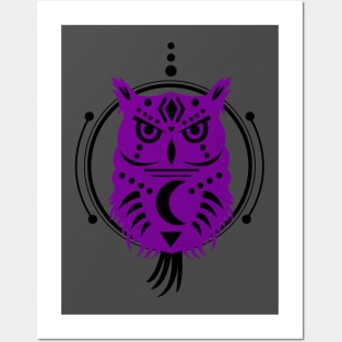 Owl Geometrical Tribal Purple Posters and Art